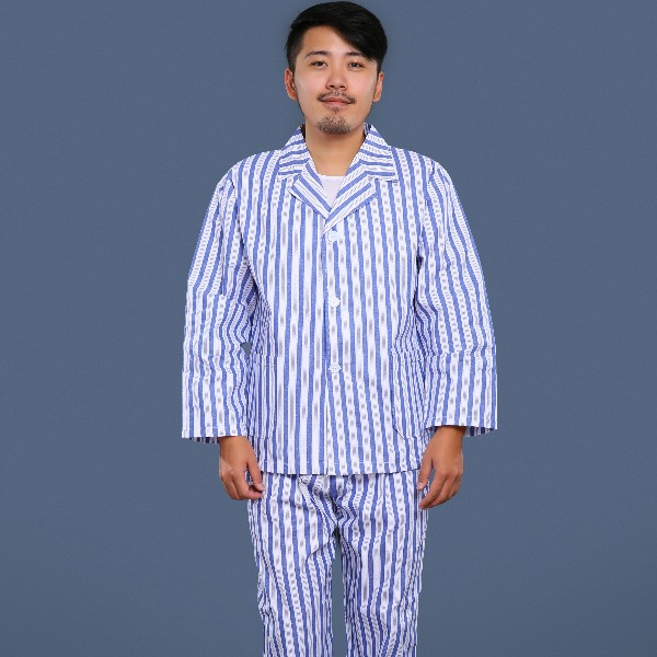 藍(lán)白條紋翻領(lǐng)病號服